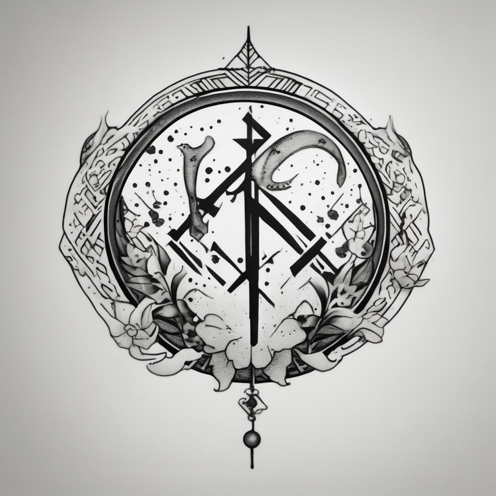 I want a small tattoo with a Sagittarius sign but incorporate Lillie's into it and give it a Japaneese feel floral sleeve tattoo, design de tatouage Dotwork généré par IA